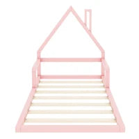 Letto per Bambini 4+ Anni a Forma di Casa, Senza Materasso, 90x200 cm, Rosa