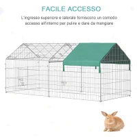 Recinto per Animali con Telo di Copertura in Acciaio con Porte, 220x103x103cm