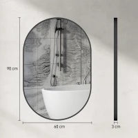 Specchio Bagno Ovale da Parete con Cornice in Alluminio, Verticale o Orizzontale, 60x90cm, Nero