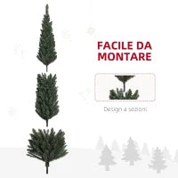 Albero di Natale Slim Alto 225 cm Salvaspazio con 538 Rami con Base in Acciaio per Interni, Verde