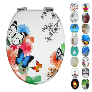 Sedile copri wc universale frizionato fantasia mdf chiusura rallentata *** fantasia butterfly, confezione 1