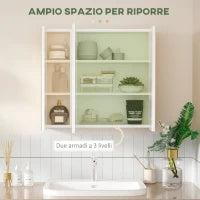 kleankin Armadietto Specchiera Bagno a 3 Ante con Mensole Regolabili, 68x22x60cm, Bianco