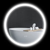 kleankin Specchio Rotondo Luminoso LED da Bagno Ø 80 cm Murale con Illuminazione, 3 Colori, Interruttore Tattile, 46W, Bianco e Argento