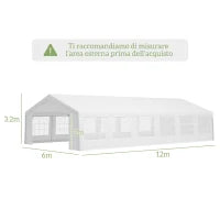Tendone da Giardino con Pareti Removibili, in Acciaio e PP, 12x6x3.2 m, Bianco
