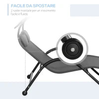 Lettino Prendisole Reclinabile a 2 Posti con Ruote, Poggiatesta Imbottito e Tetto, 200x137x138 cm, Grigio