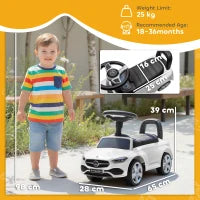 Macchina per Bambini Licenza Mercedes Benz con Clacson e Spazio Portaoggetti, 65x28x39 cm, Bianco