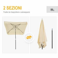 Ombrellone 2x2 m per Esterni con Tettuccio Quadrato, Struttura Regolabile e Portatile, Crema