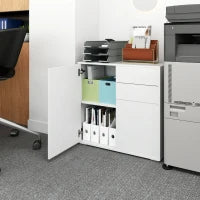 Mobiletto 2 Cassetti e 2 Ante, Apertura a Pressione, Mobile con 2 Cassetti e 2 Ante per Casa e Ufficio, 79x36x74cm, Bianco Opaco