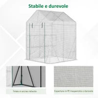 Serra da Giardino per Esterni in Acciaio e PE con 2 Scaffali e Porta Avvolgibile, 143x143x195 cm, Bianco