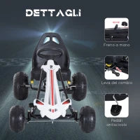 Go Kart a Pedali per Bambini 3-6 Anni con Sedile Regolabile, in Plastica e Ferro, 101.5x65.5x59.5 cm, Bianco e Nero