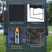 Trampolino Elastico da Esterno, Tappeto Elastico per Bambini e Adulti da Giardino con Rete di Sicurezza e Bordo Imbottito, Giochi da Giardino e Casa, Ø366x269cm, Blu e Nero