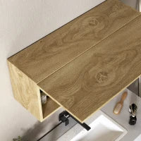 Mobiletto Bagno Pensile con Anta a Ribalta e Ripiani, 80x25x30 cm, Legno Naturale