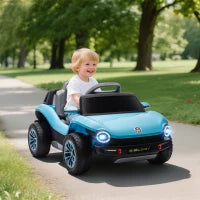 Auto Elettrica per Bambini dai 3 Anni, Volkswagen E-Buggy 12V con Telecomando 2,4 G e Ruote con Sospensione, Blu