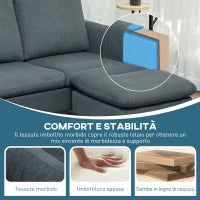 Divano 3 Posti Angolare con Chaise Longue Reversibile, in Tessuto Effetto Velluto, 196x140x88 cm, Grigio Carbone