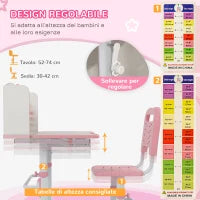 Set Scrivania per Bambini con Sedia Regolabile in Altezza e Piano Inclinabile, Età 6-12 Anni, Rosa