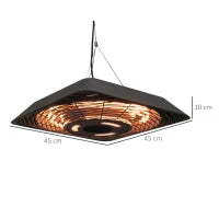 Lampada Riscaldante per Esterni con Luce, Potenza 800W/1200W/2000W e Telecomando, 45x45x10cm, Nero