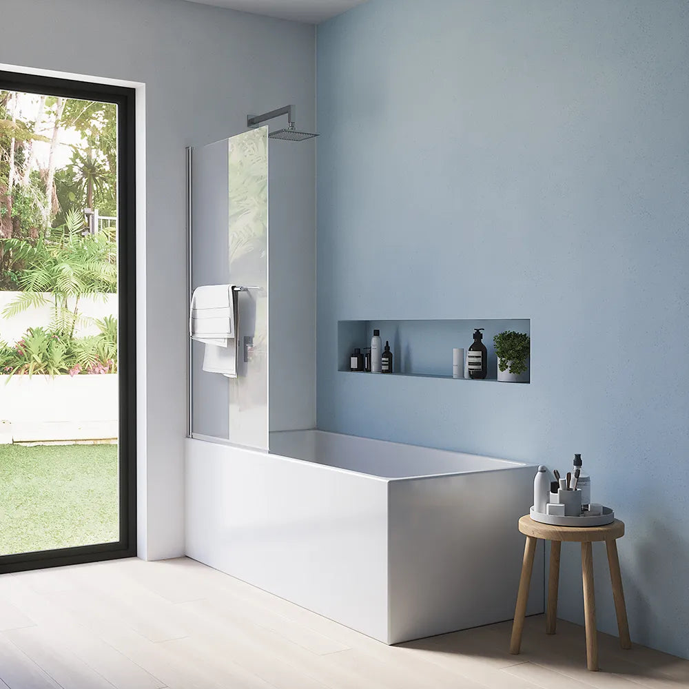 Parete sopravasca girevole 80 cm vetro trasparente e portasciugamani | Jandia