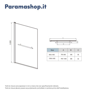 Parete sopravasca girevole 100 cm vetro trasparente e portasciugamani | Jandia
