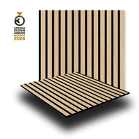 JANGAL Parete acustica a pannelli Modulabile LAMELLI 52x52cm rivestiti vero ROVERE mod. FANAL OAK