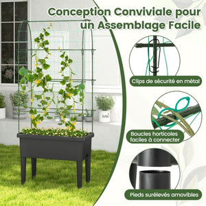 Fioriera rialzata autoirrigante con aiuola da giardino a traliccio con indicatore del livello dell'acqua Foro di drenaggio per fiori e verdure Nero 20_0008643
