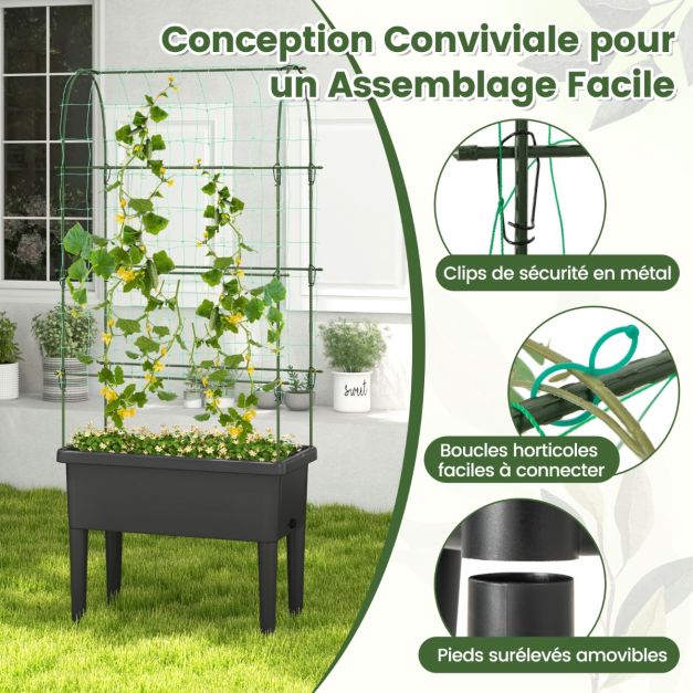 Fioriera rialzata autoirrigante con aiuola da giardino a traliccio con indicatore del livello dell'acqua Foro di drenaggio per fiori e verdure Nero 20_0008643
