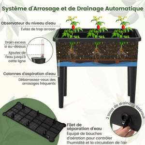 Fioriera rialzata autoirrigante con aiuola da giardino a traliccio con indicatore del livello dell'acqua Foro di drenaggio per fiori e verdure Nero 20_0008643