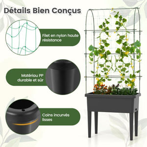 Fioriera rialzata autoirrigante con aiuola da giardino a traliccio con indicatore del livello dell'acqua Foro di drenaggio per fiori e verdure Nero 20_0008643