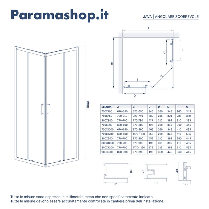 Box doccia 80x120 cm angolare doppio scorrevole profili neri vetro fumÃ© h190 | Java