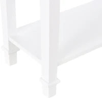 Tavolo Consolle Bianco e Color Legno con Cassetto e 2 Ripiani, Tavolino Salvaspazio in MDF, 75.6 x 27.5 x 80.5cm