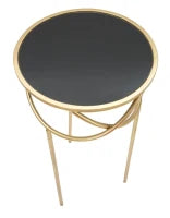 Tavolino Alto in Vetro e Metallo, Ø 40X80 cm, Nero e Oro