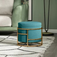 Pouf Contenitore Rotondo in Velluto con Vano da 24L e Coperchio Rimovibile, Ø42x39 cm, Verde