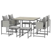 Set Mobili da Giardino con Tavolo da Pranzo, 4 Sedie da Esterno e 4 Sgabelli Poggiapiedi, Grigio
