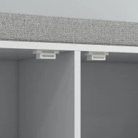 Panca Scarpiera a 2 Armadietti con Cuscino, in Tessuto Effetto Lino, Legno e Acciaio, 84x35x50 cm, Bianco