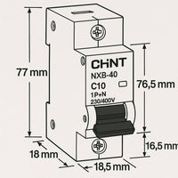 Chint 817016 interruttore magnetotermico 1p+n curva c 10a 230v 4,5ka 1 modulo