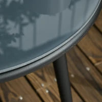 Set da Giardino 2 Persone da 3 Pezzi, 2 Poltrone con Cuscini, Tavolino Rotondo con Piano in Vetro Temperato, Corda Intrecciata, Grigio