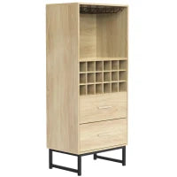 Cantinetta con 18 scomparti, cassetti, portabicchieri, 60x39,5x141 cm, Legno naturale
