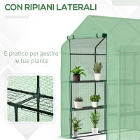 Serra da Giardino con Scaffali, Copertura in PE e Porta Avvolgibile, 143x138x190 cm, Verde