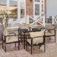 Set da Giardino con Tavolo e Sedie da 5 Pezzi, 1 Tavolo da Pranzo Quadrato e 4 Sedie con 4 Cuscini, Nero