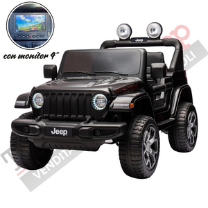 Auto Macchina Elettrica per Bambini JEEP FIAT Wrangler RUBICON 12V 2 Posti  con Monitor 4" Mp4 - Sedile in Pelle -Nero