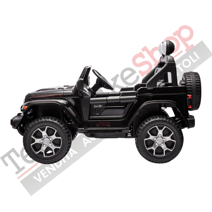 Auto Macchina Elettrica per Bambini JEEP FIAT Wrangler RUBICON 12V 2 Posti  con Monitor 4" Mp4 - Sedile in Pelle -Nero