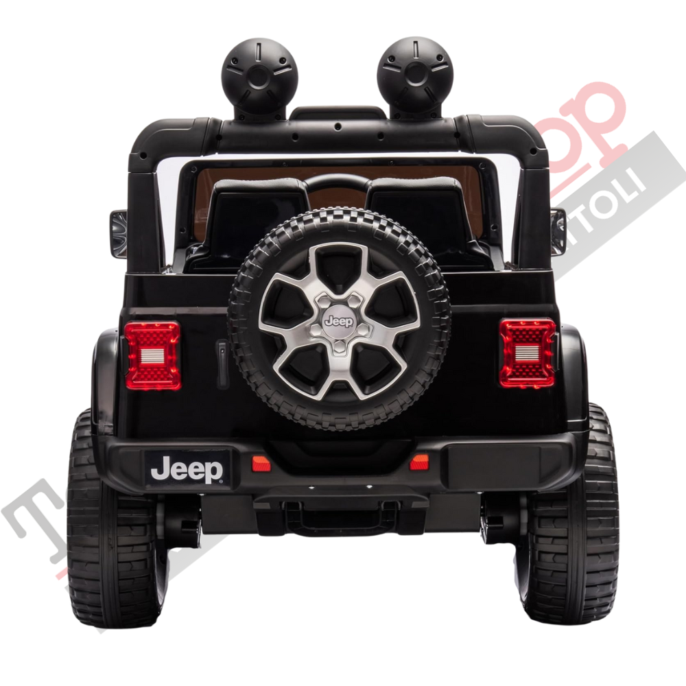 Auto Macchina Elettrica per Bambini JEEP FIAT Wrangler RUBICON 12V 2 Posti  con Monitor 4" Mp4 - Sedile in Pelle -Nero