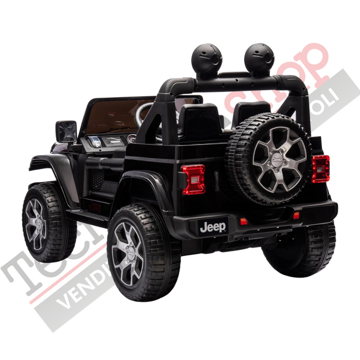 Auto Macchina Elettrica per Bambini JEEP FIAT Wrangler RUBICON 12V 2 Posti  con Monitor 4" Mp4 - Sedile in Pelle -Nero
