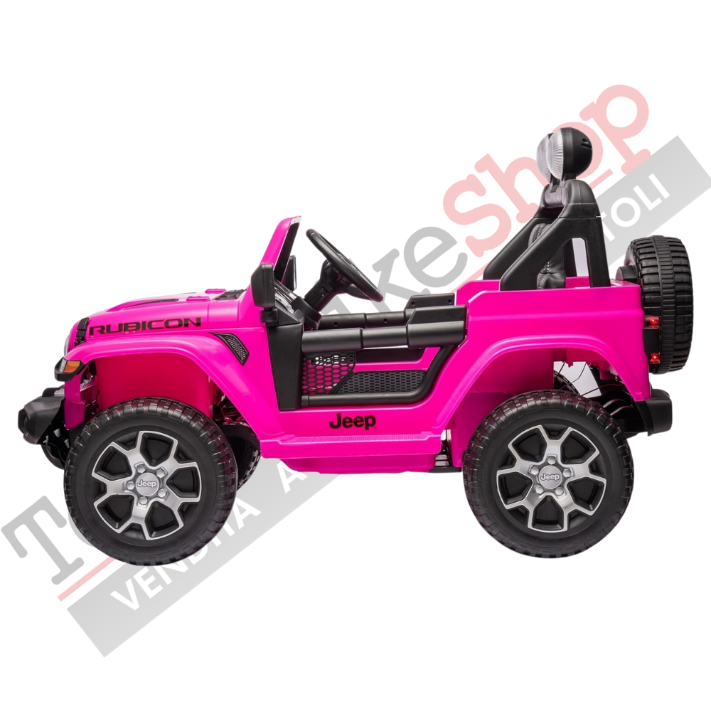 Auto Macchina Elettrica per Bambini JEEP FIAT Wrangler RUBICON 12V 2 Posti  con Monitor 4" Mp4 - Sedile in Pelle -Rosa