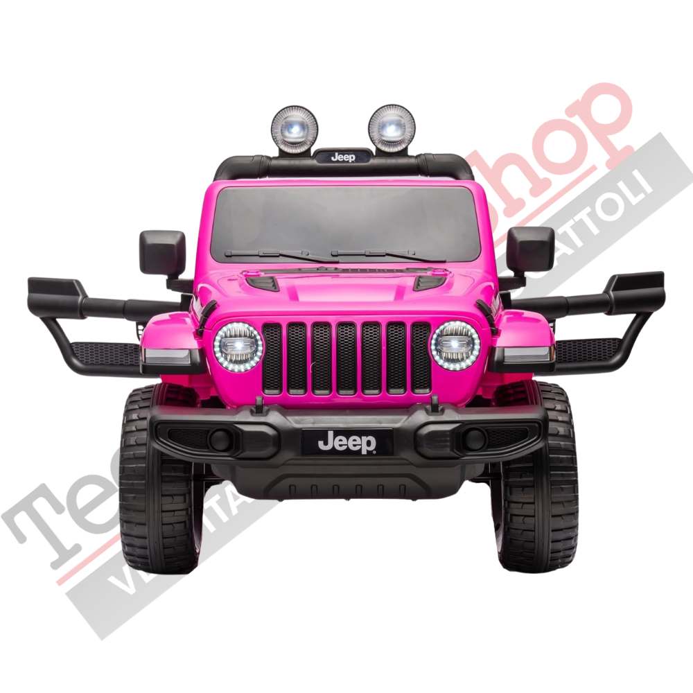 Auto Macchina Elettrica per Bambini JEEP FIAT Wrangler RUBICON 12V 2 Posti  con Monitor 4" Mp4 - Sedile in Pelle -Rosa