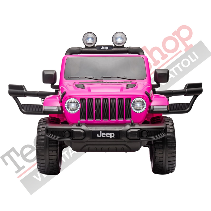 Auto Macchina Elettrica per Bambini JEEP FIAT Wrangler RUBICON 12V 2 Posti  con Monitor 4" Mp4 - Sedile in Pelle -Rosa