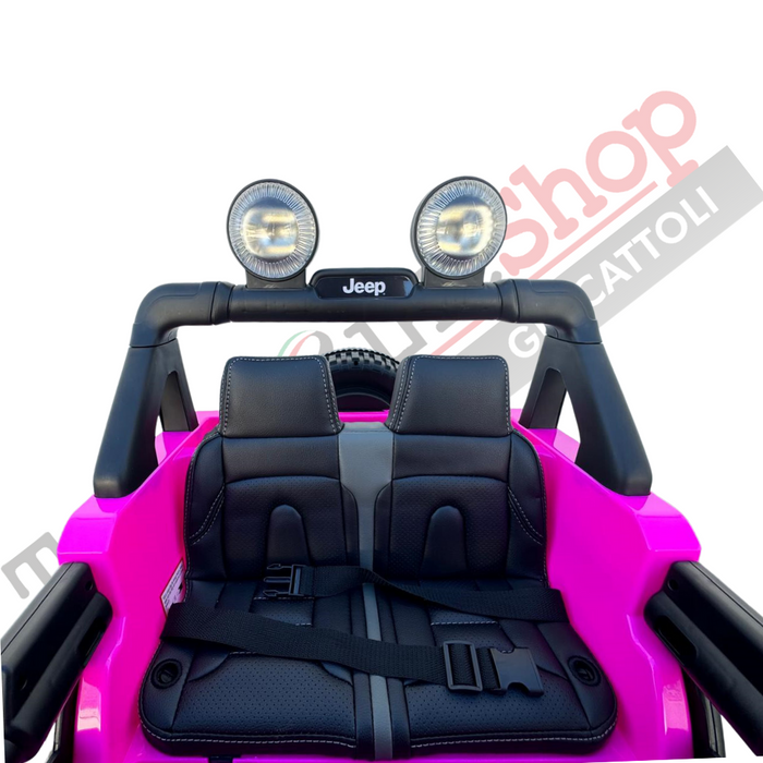 Auto Macchina Elettrica per Bambini JEEP FIAT Wrangler RUBICON 12V 2 Posti  con Monitor 4" Mp4 - Sedile in Pelle -Rosa