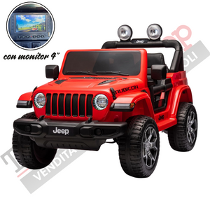 Auto Macchina Elettrica per Bambini JEEP FIAT Wrangler RUBICON 12V 2 Posti  con Monitor 4" Mp4 - Sedile in Pelle -Rosso