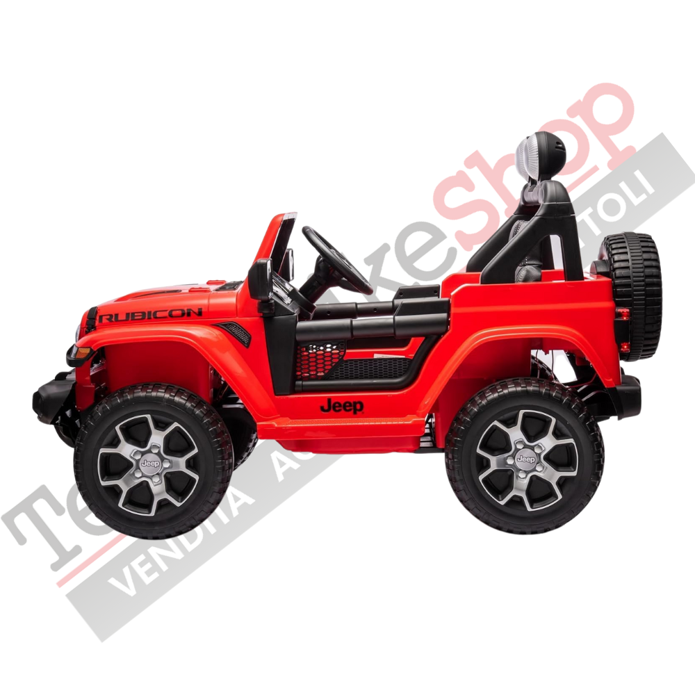 Auto Macchina Elettrica per Bambini JEEP FIAT Wrangler RUBICON 12V 2 Posti  con Monitor 4" Mp4 - Sedile in Pelle -Rosso