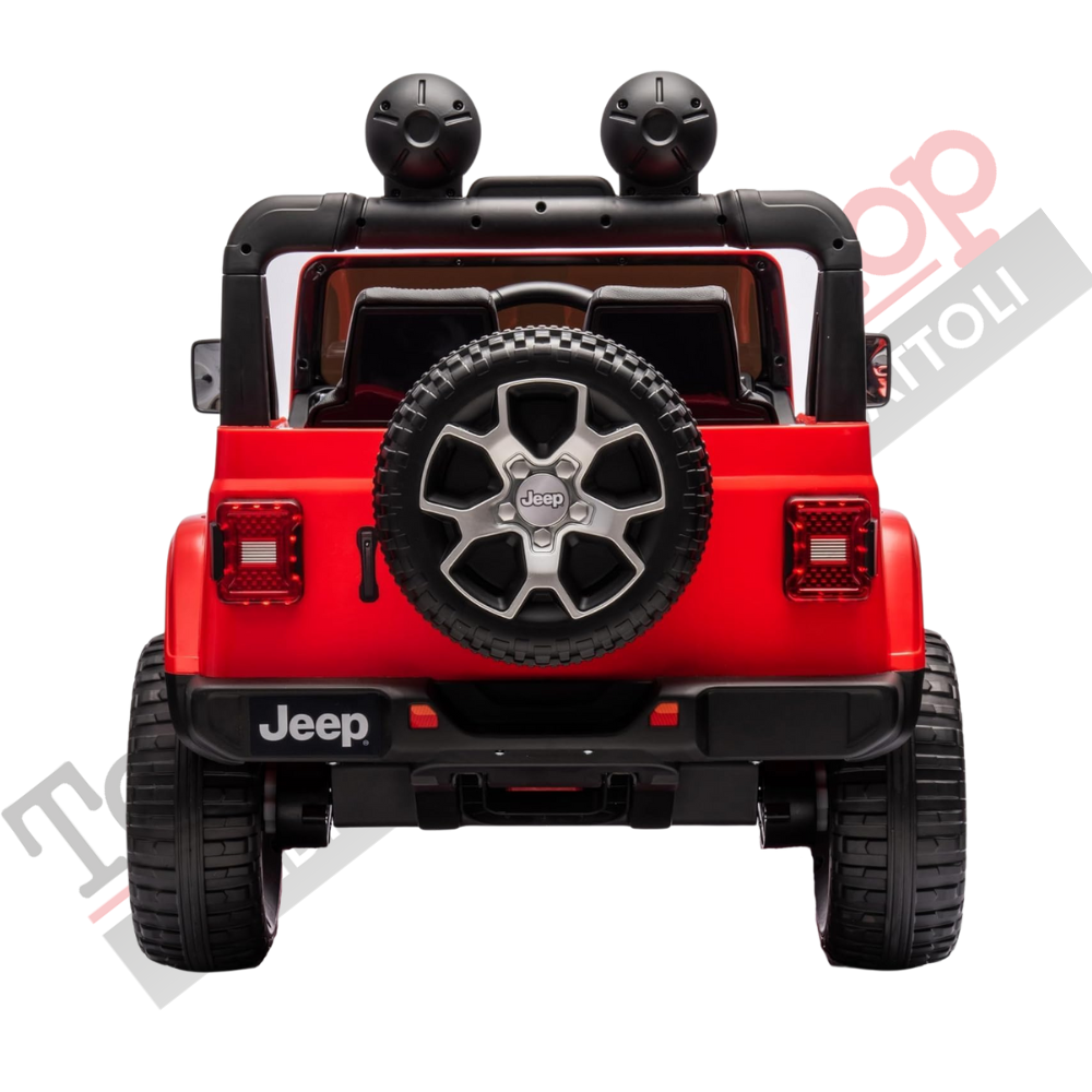 Auto Macchina Elettrica per Bambini JEEP FIAT Wrangler RUBICON 12V 2 Posti  con Monitor 4" Mp4 - Sedile in Pelle -Rosso
