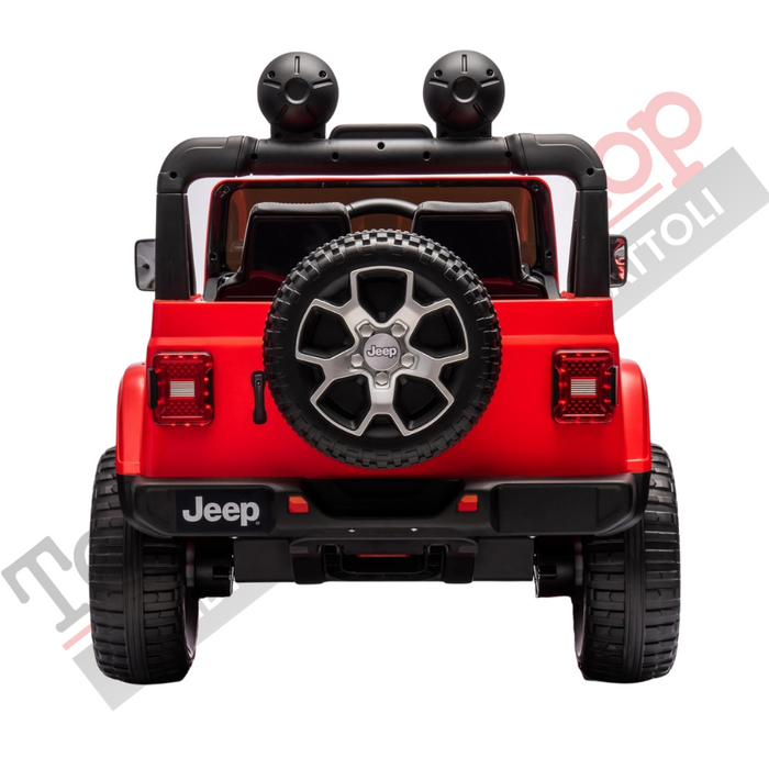 Auto Macchina Elettrica per Bambini JEEP FIAT Wrangler RUBICON 12V 2 Posti  con Monitor 4" Mp4 - Sedile in Pelle -Rosso